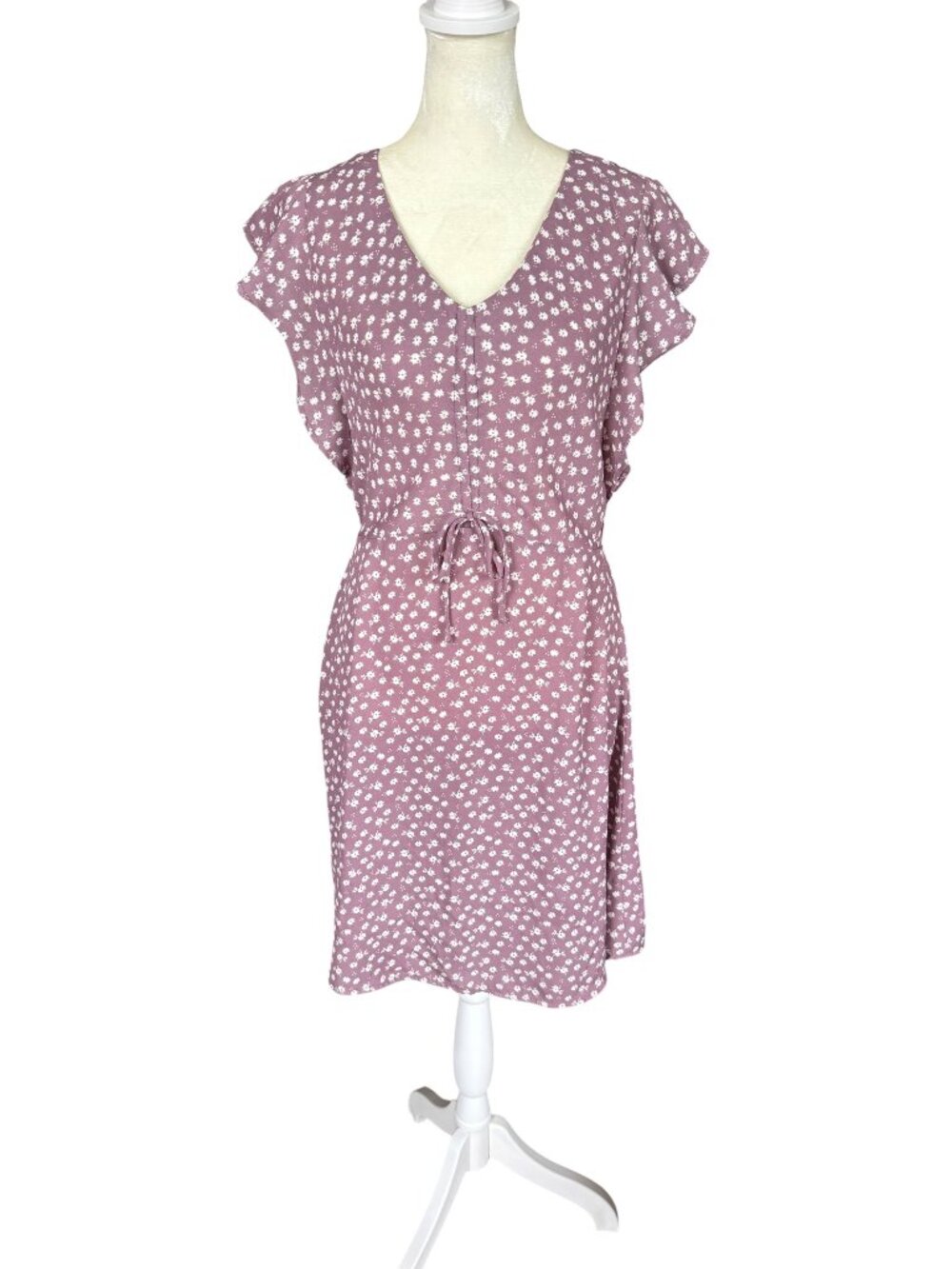 Monteau Los Angeles purple floral print front drawstring A-line dress size M